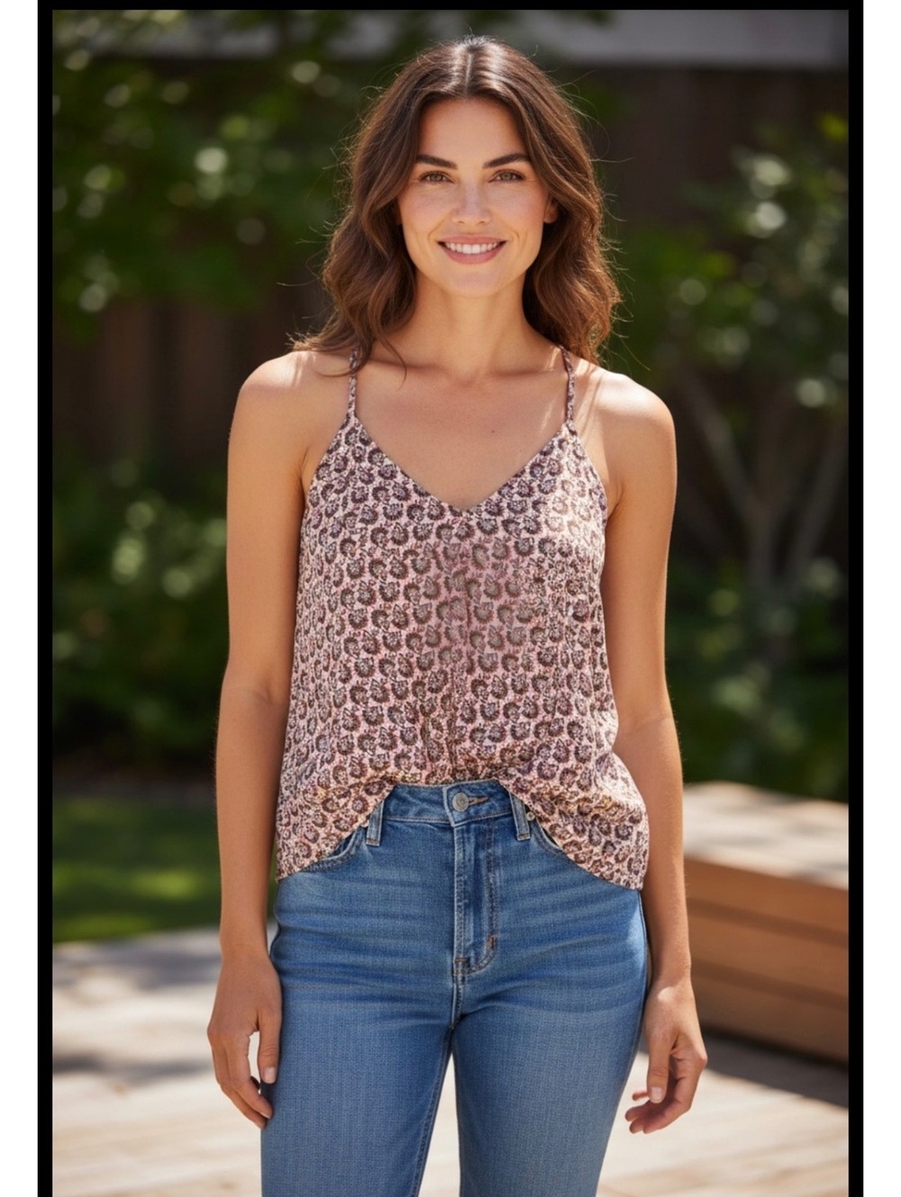 Cabi Women's Printed V-Neck Spaghetti Strap Tank Top, Size S